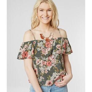 Floral print cold shoulder elasticized crinkle top y2k 90s Billabong M EUC midi